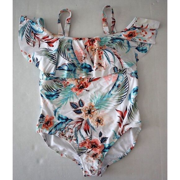 Raisins Curve H840581 Women's Plus Sz 14W White Tortuga One-Piece Swimsuit - Picture 7 of 13